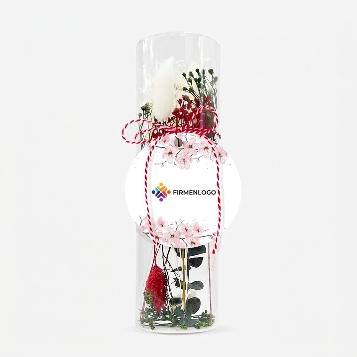 Martisor-Dekoration aus Glas mit konservierten Blumen, individuell mit Logo gestaltet – Blumen