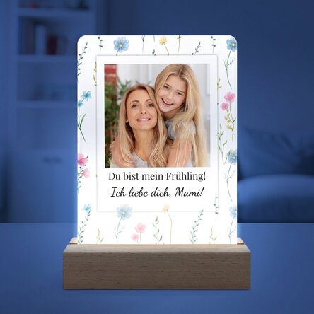 Individuell gestaltete LED-Nachtlampe mit Foto und Botschaft – Floral