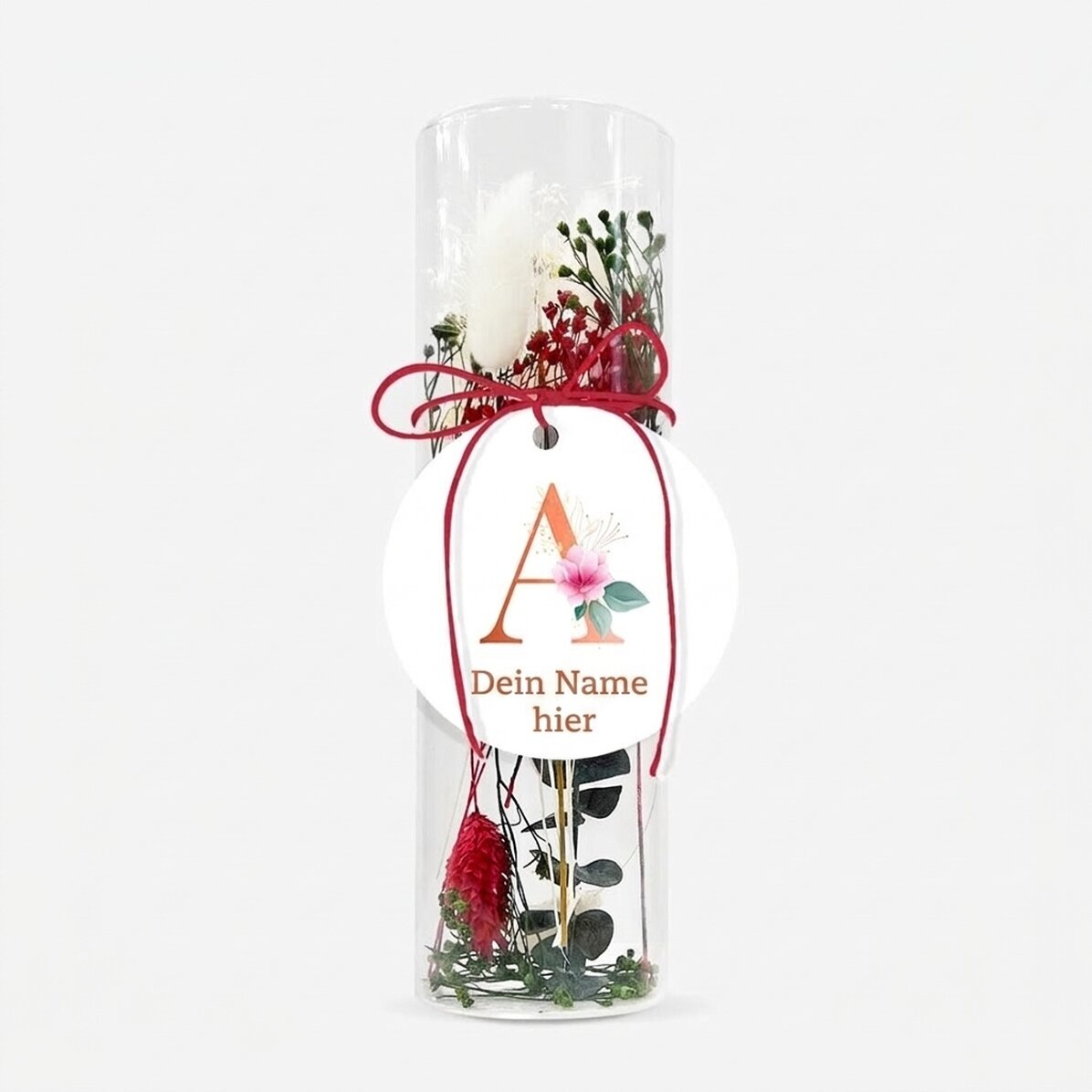 Glasornament mit konservierten Blumen, individuell mit Text gestaltet – Floral