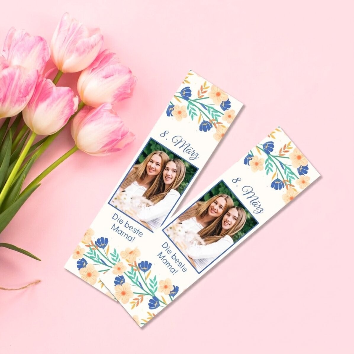Personalisiertes Lesezeichen mit Foto und Botschaft – Frühling