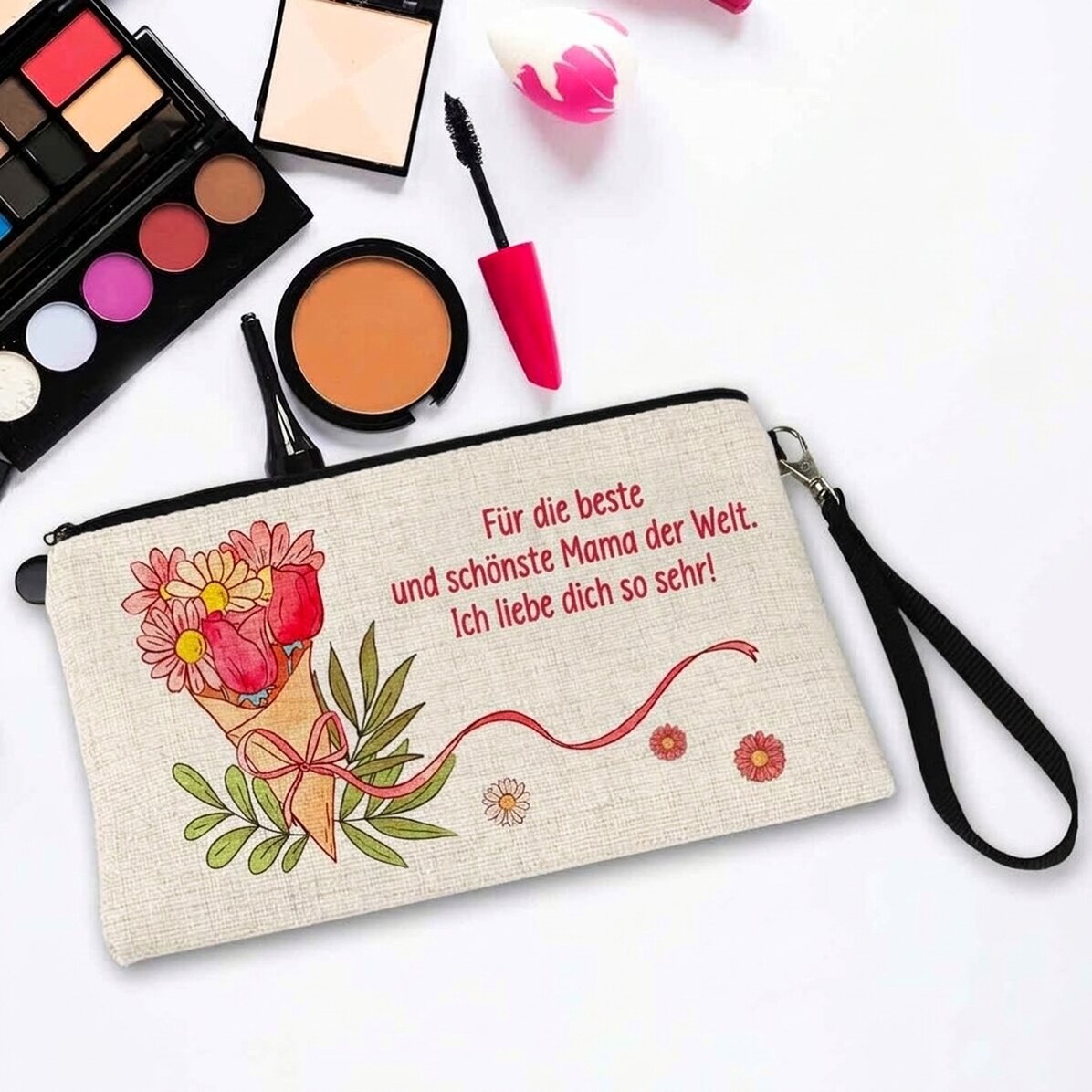 Individuell gestaltetes Make-up-Set mit Schriftzug – Flowers