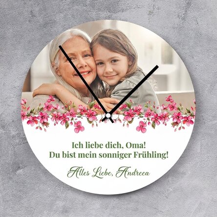 Personalisierte Uhr mit Foto und Botschaft – Floral