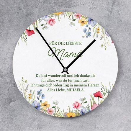 Personalisierte Uhr mit Dankesbotschaft – Floral
