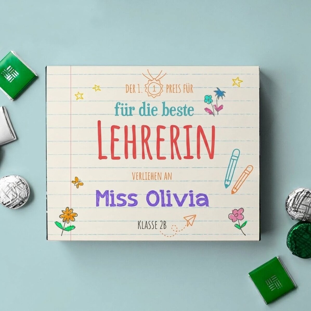 Personalisierte Pralinenschachtel mit Botschaft – die beste Lehrerin