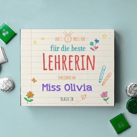 Personalisierte Pralinenschachtel mit Botschaft – die beste Lehrerin
