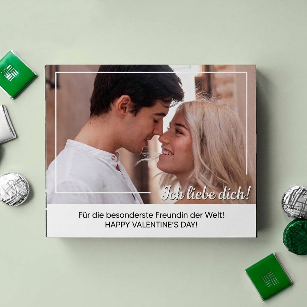 Personalisierte Pralinenschachtel mit einem Foto und einer Botschaft