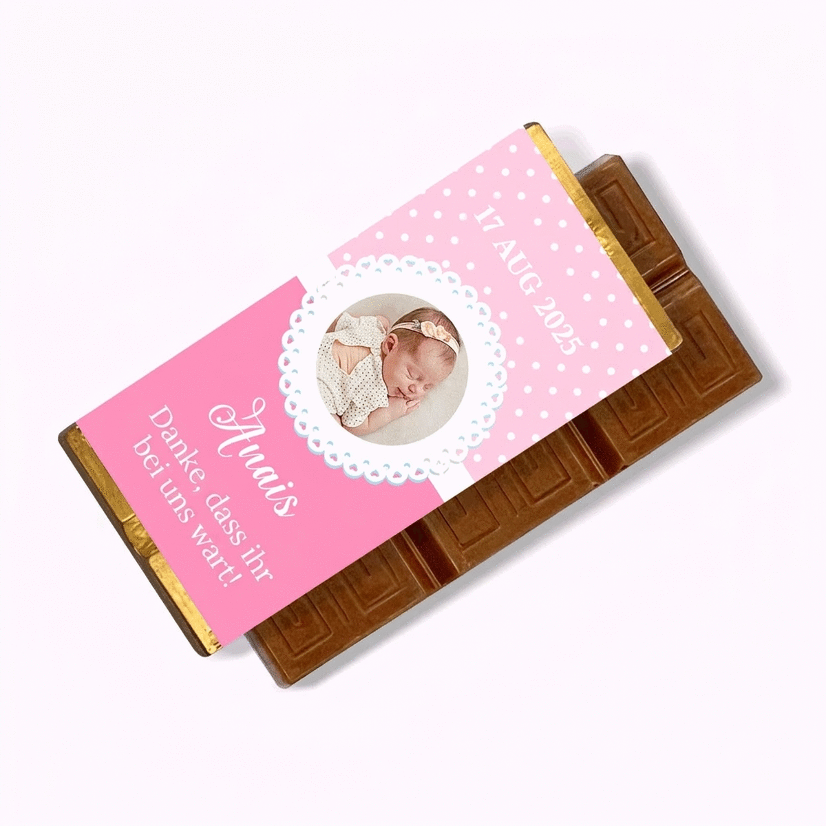 Personalisierte Mini-Schokoladentafel mit Foto und Text – Taufgeschenk