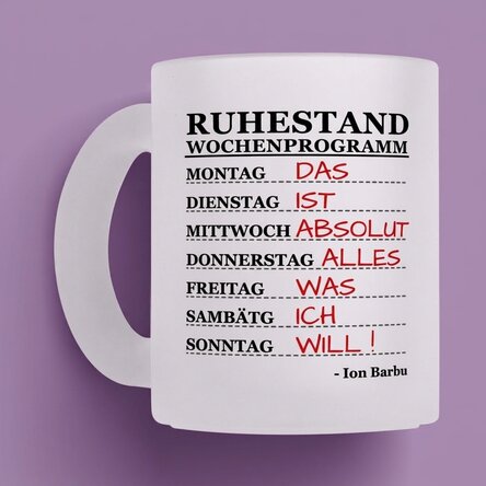 Personalisierter Glasbecher mit Text – Wochenplan