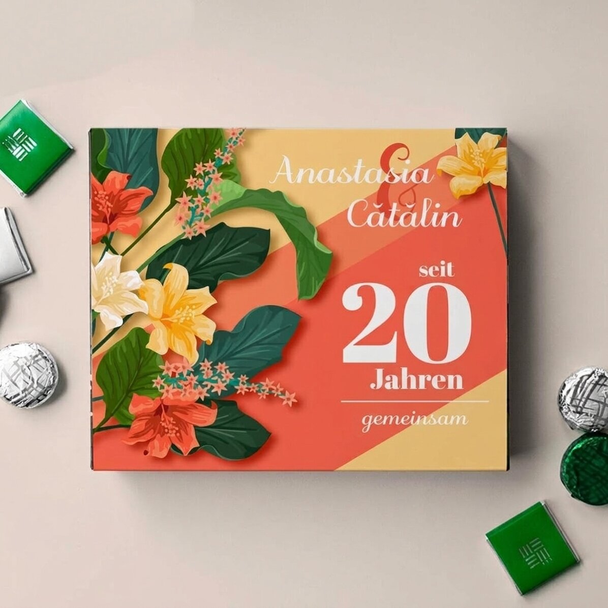 Personalisierte Pralinenschachtel mit Botschaft – Flowers