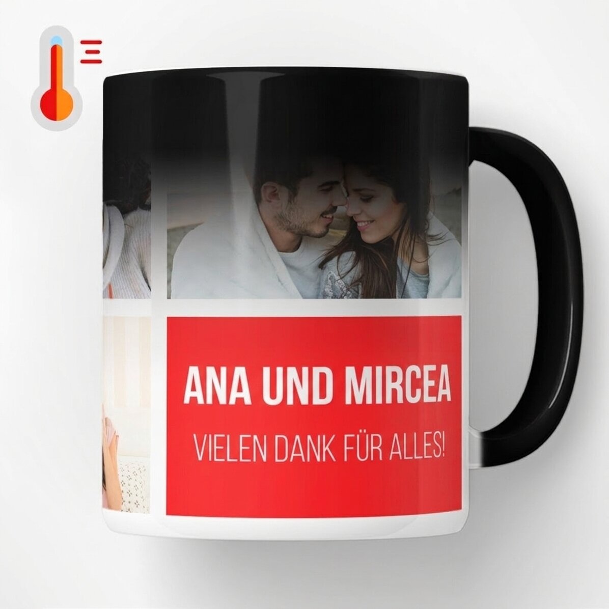 Personalisierte Zaubertasse mit 5 Fotos und Text