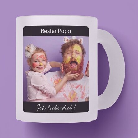 Personalisierter Glasbecher mit Text und Foto – Mein Held