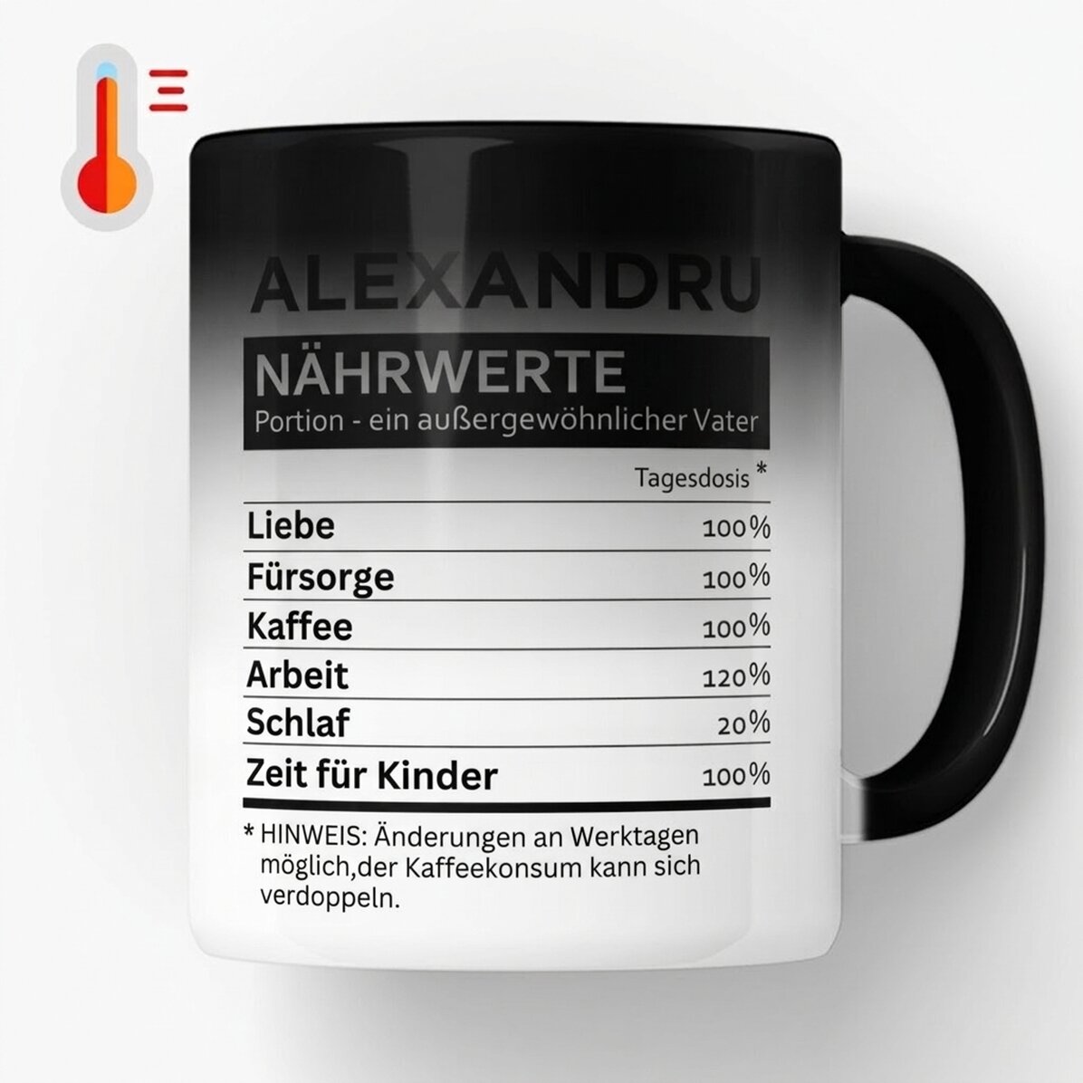 Personalisierte Zaubertasse mit Text – Nährwertangaben