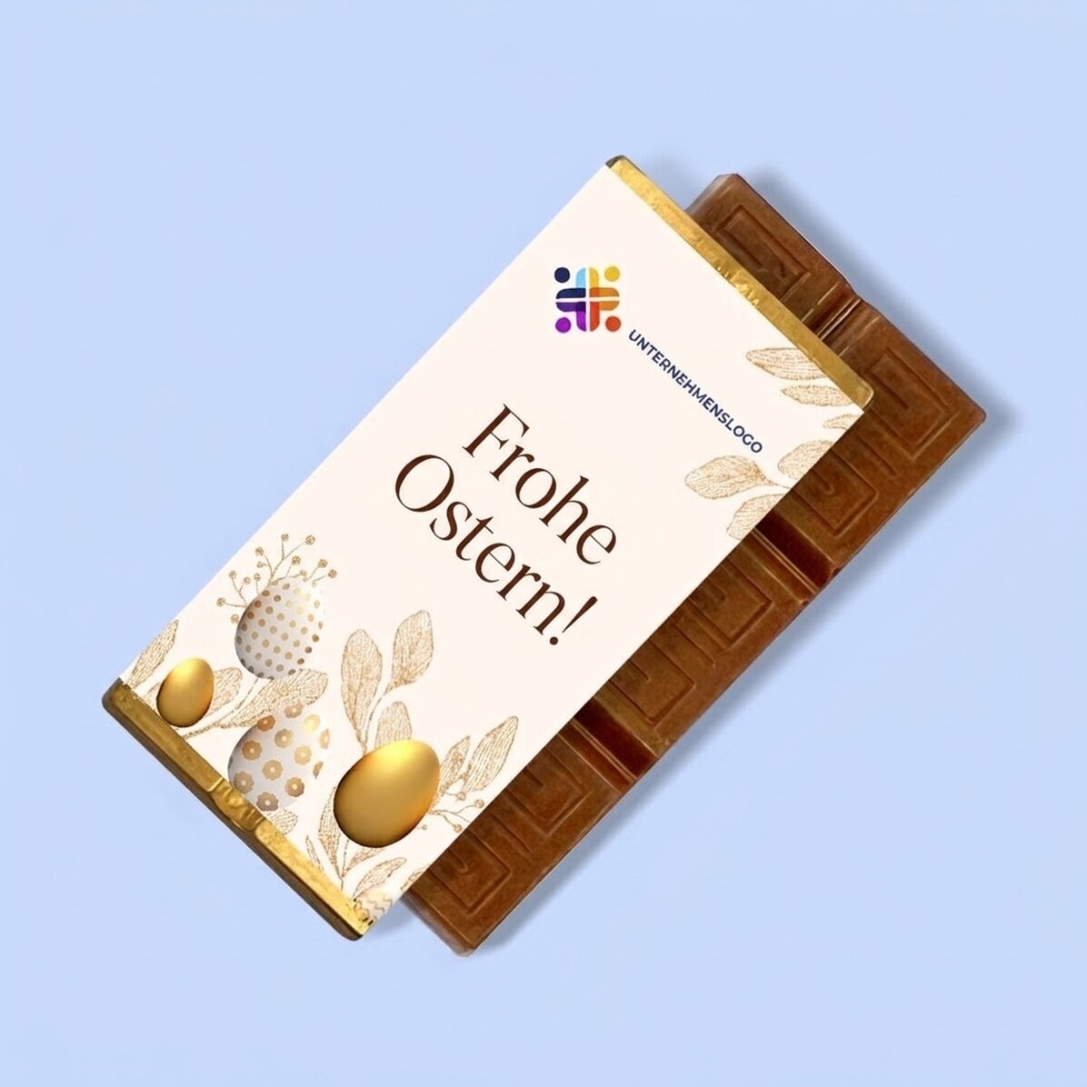 Personalisierte Mini-Schokoladentafel mit Logo und Botschaft – Gold Easter
