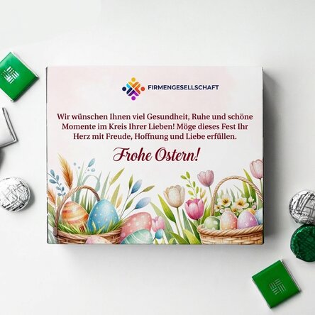 Personalisierte Pralinenschachtel mit Logo und Botschaft – Ostern