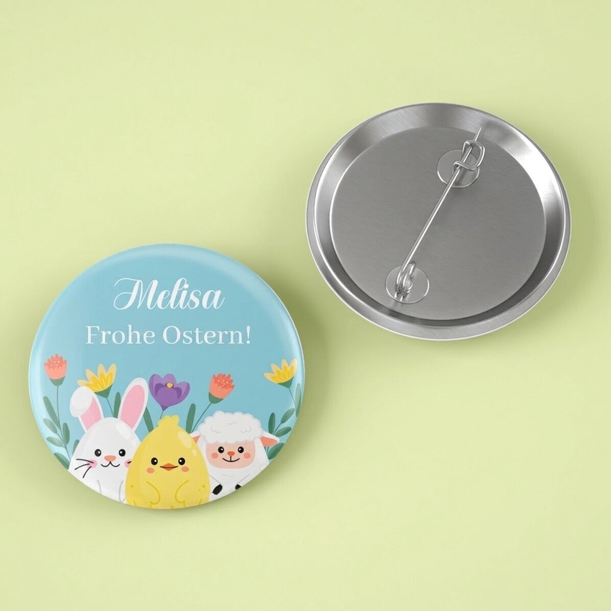 Personalisiertes Button mit Osterbotschaft – Tierchen