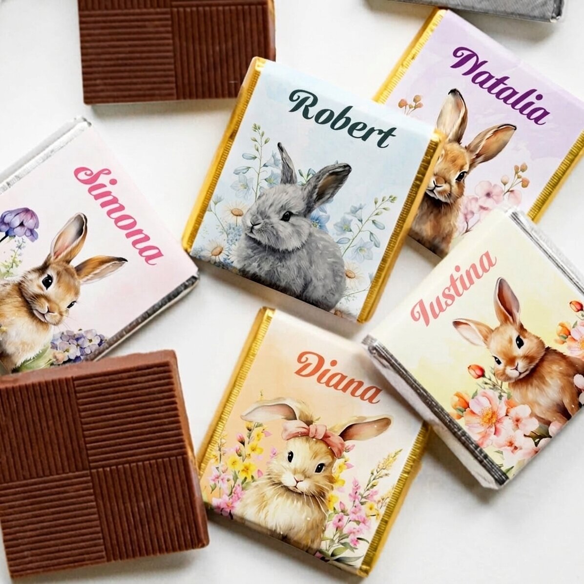 5er-Set personalisierte Mini-Pralinen mit Text – Osterhasen