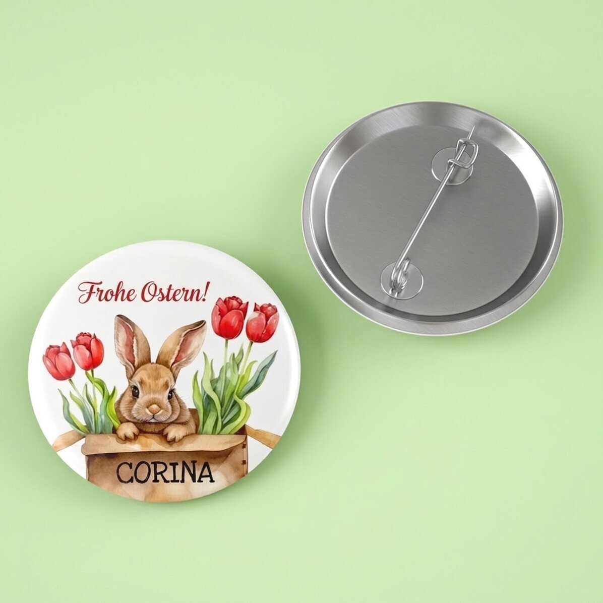 Personalisiertes Button mit Ostergruß – Süßes Häschen