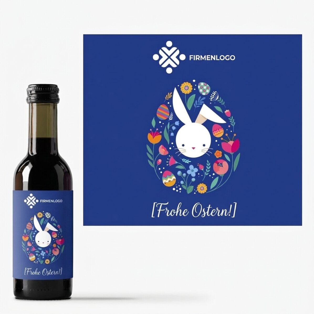 Personalisierte Mini-Weinflasche mit Logo und Ostergruß