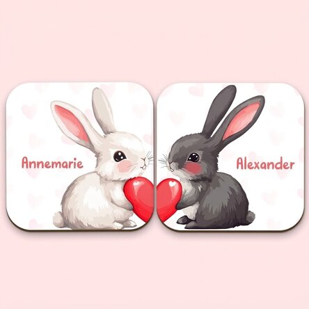 Set mit 2 personalisierten Untersetzern mit Aufdruck – Häschen