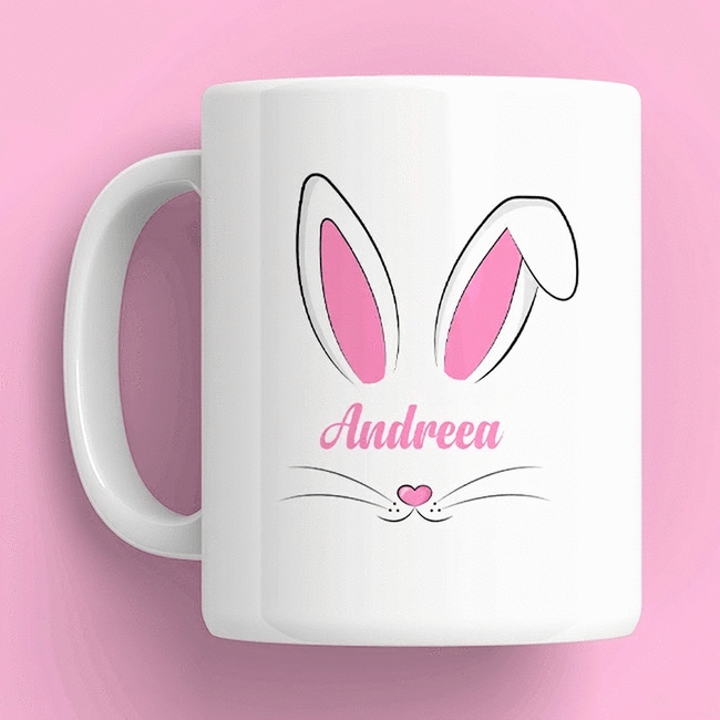 Personalisierte Tasse mit Namen und Text – Bunny Ears