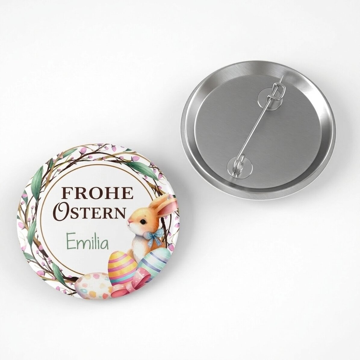 Personalisiertes Button mit Ostergruß – Happy Bunny