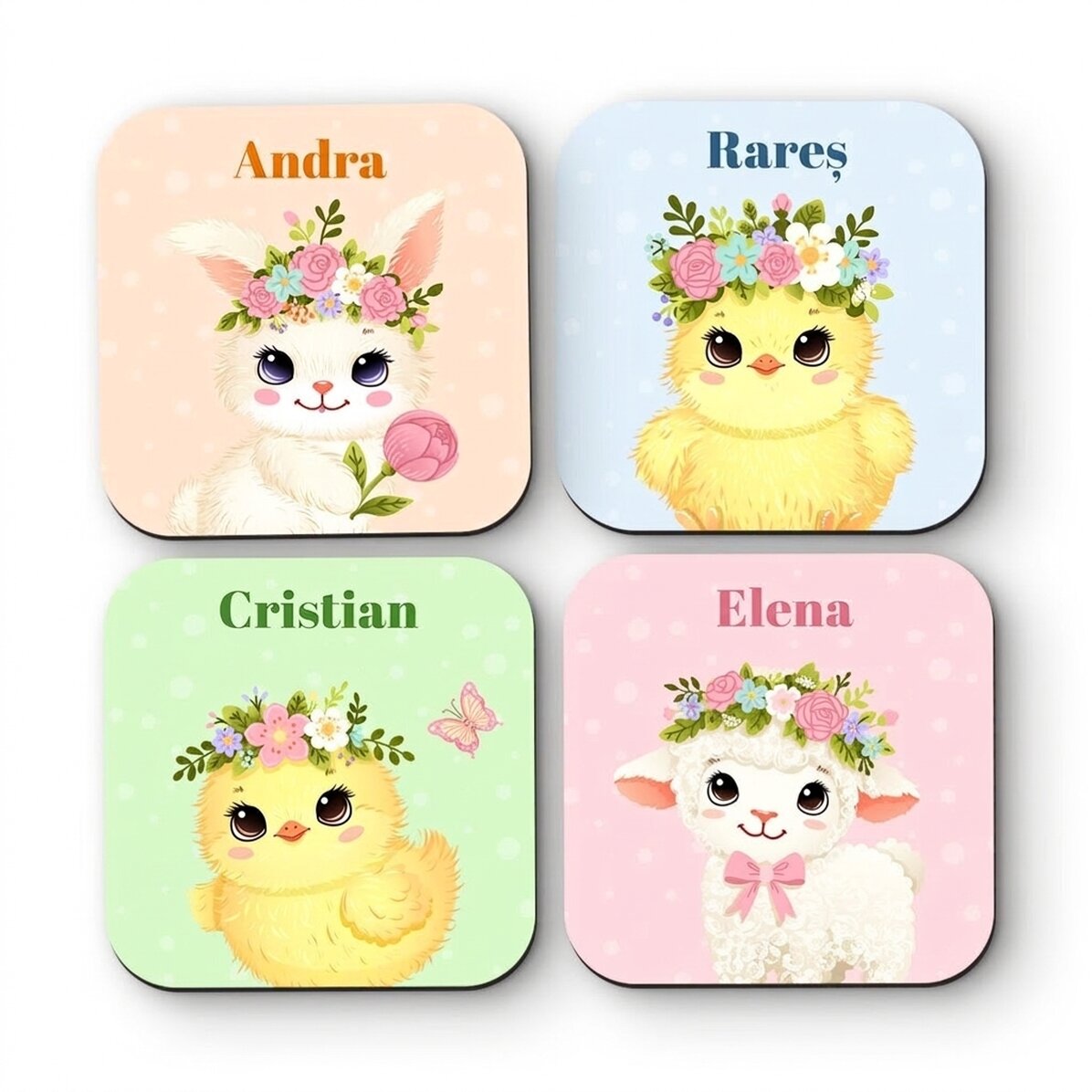 Set mit 4 personalisierten Untersetzern mit Text – Animalute