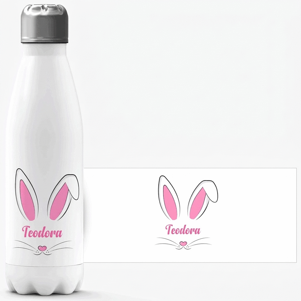Thermoskanne mit weißem Boden, individuell mit Namen bedruckt – Bunny
