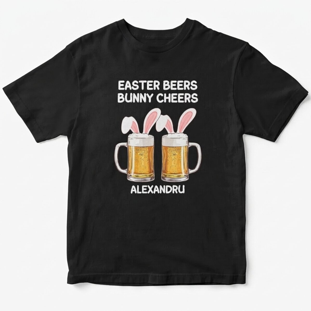 Personalisiertes Baumwoll-T-Shirt mit Aufdruck – „Easter cheers“