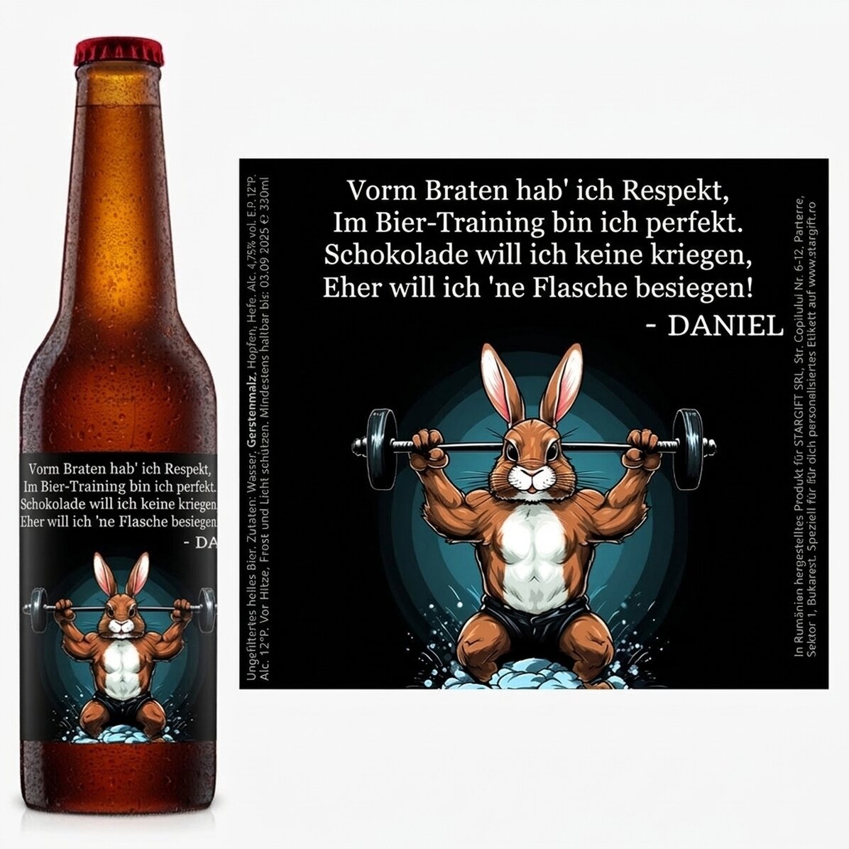 Personalisiertes Bier mit Botschaft – Bunny Power