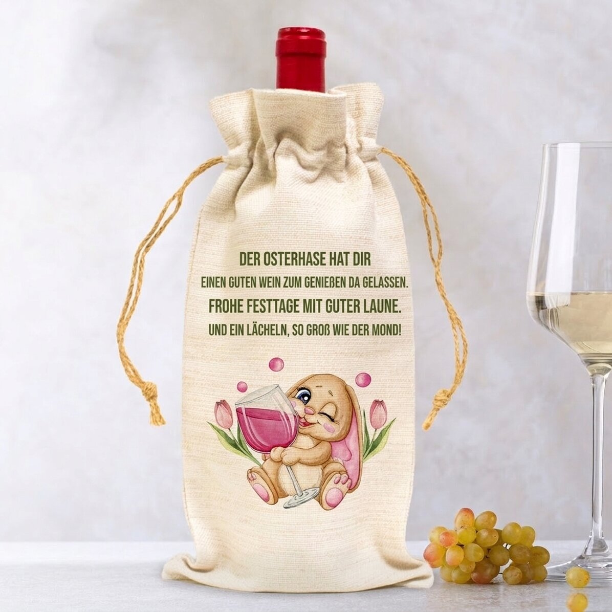Personalisierte Tasche für die Weinflasche – Drinking Bunny