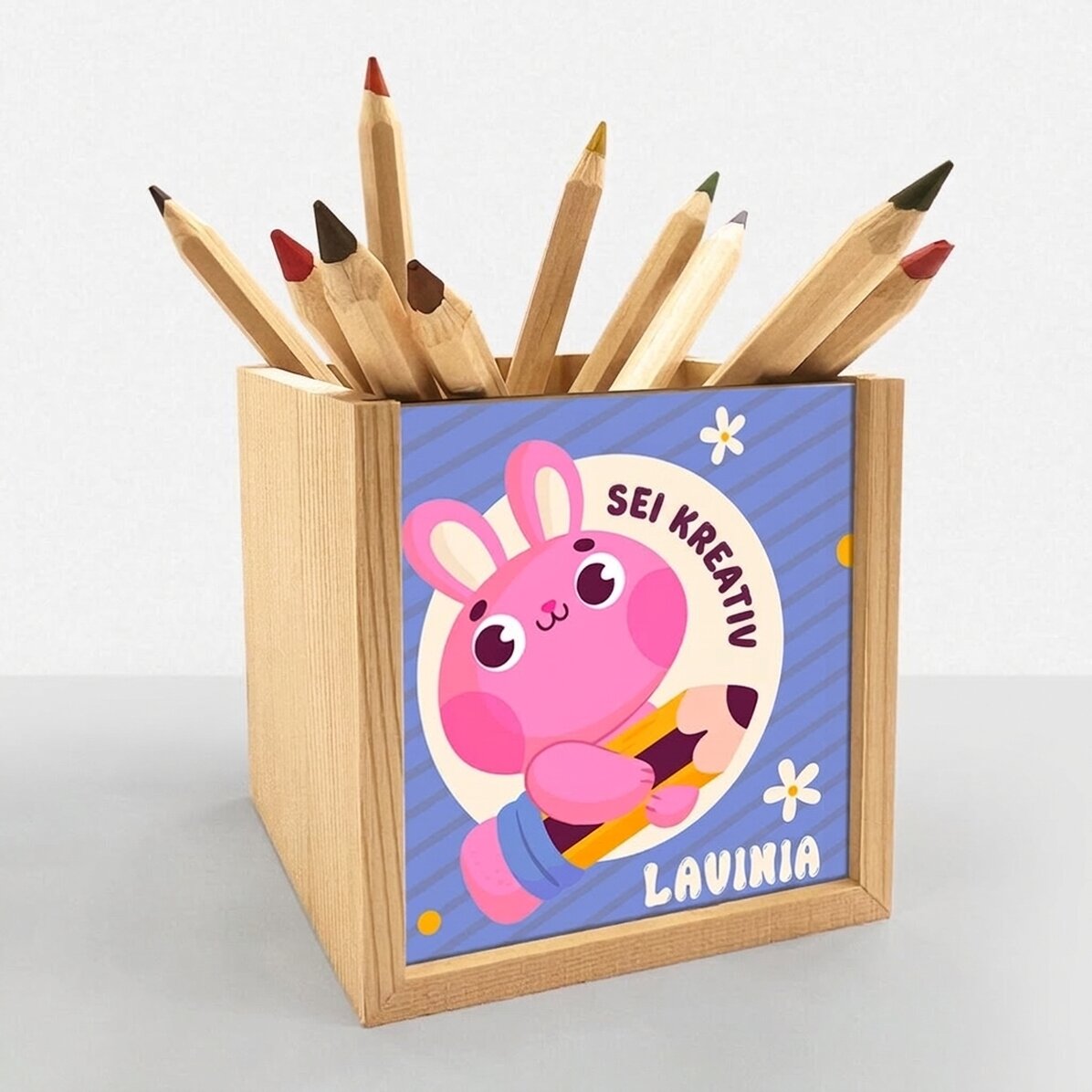 Personalisierter Stifthalter mit Botschaft – Creative Bunny