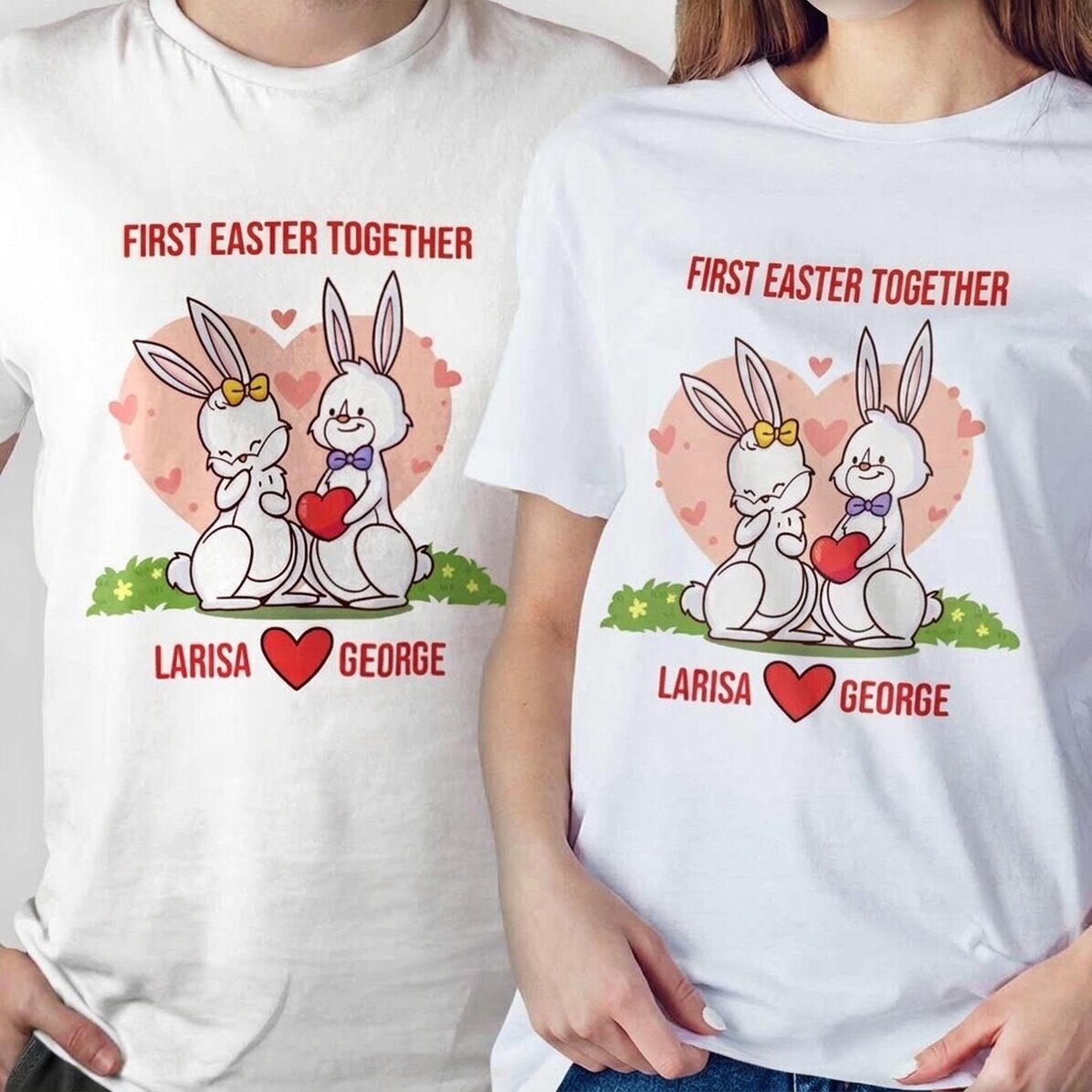 Personalisiertes Baumwoll-T-Shirt mit Aufdruck – First Easter Together