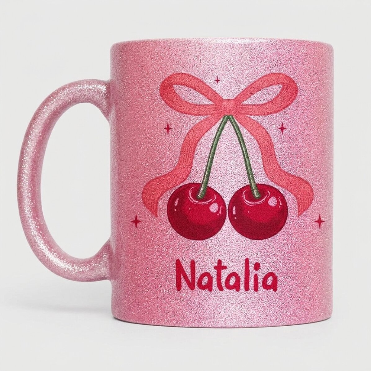 Personalisierter Glitzerbecher mit Text – Cherry