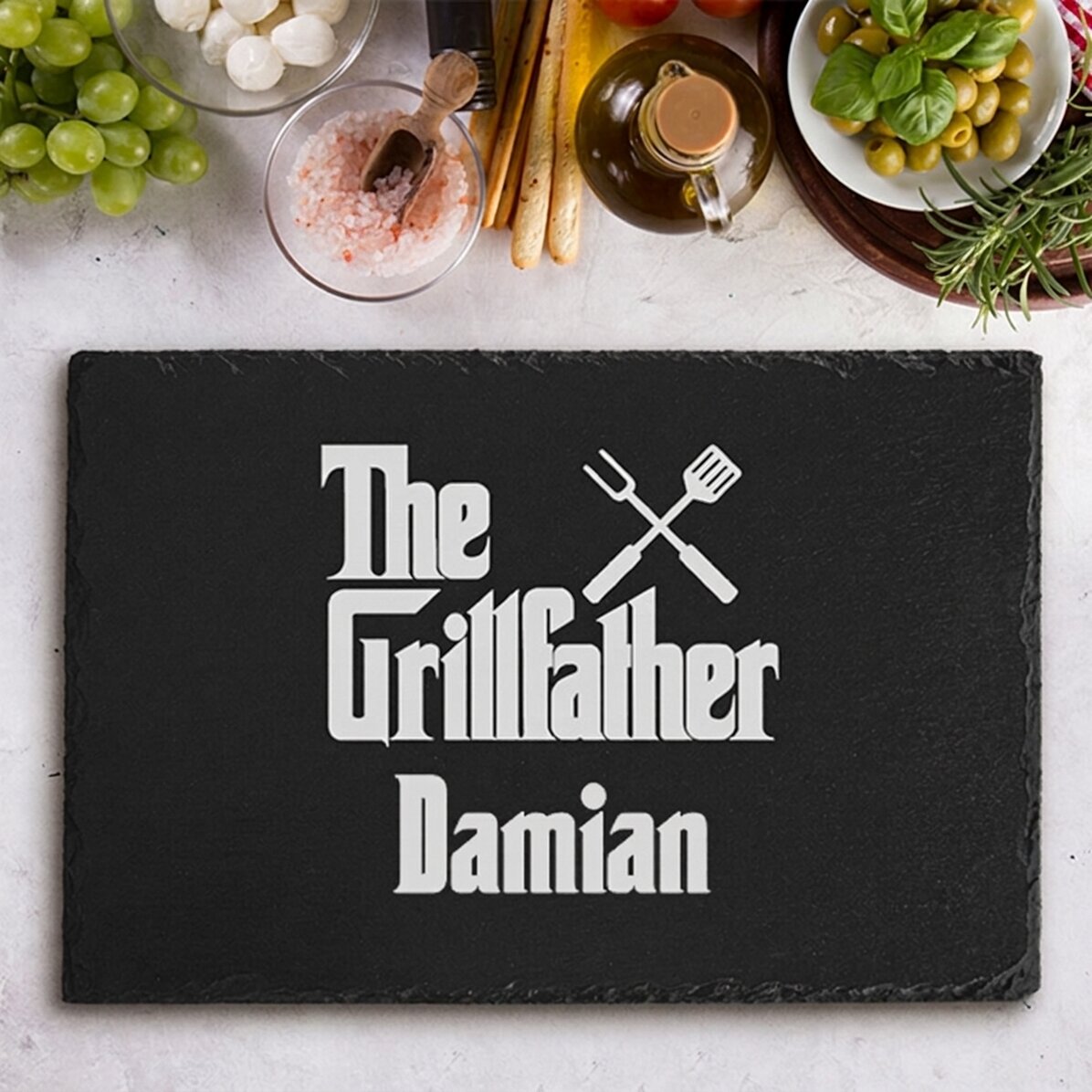 Individuell gravierte Schieferplatte mit Text – The Grillfather