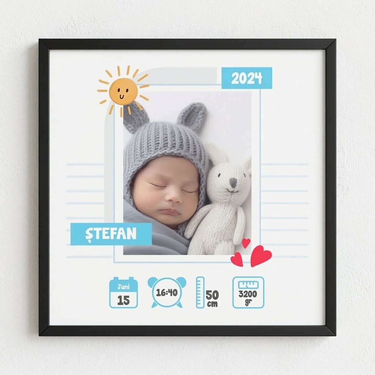 Individuell gestaltetes Bild mit Foto und Botschaft – Hello, Baby