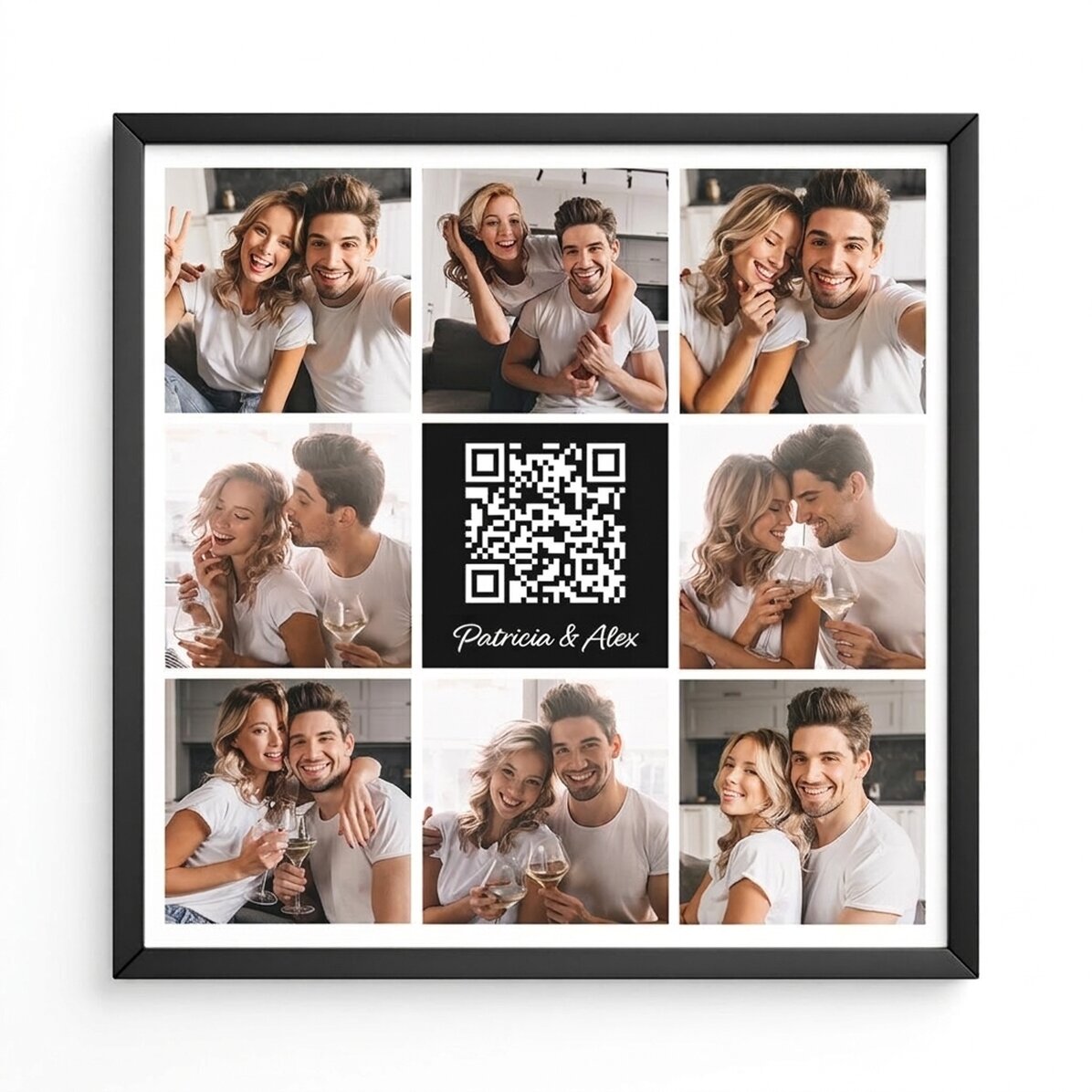 Individuell gestaltetes Bild mit 8 Fotos, QR-Code und Text