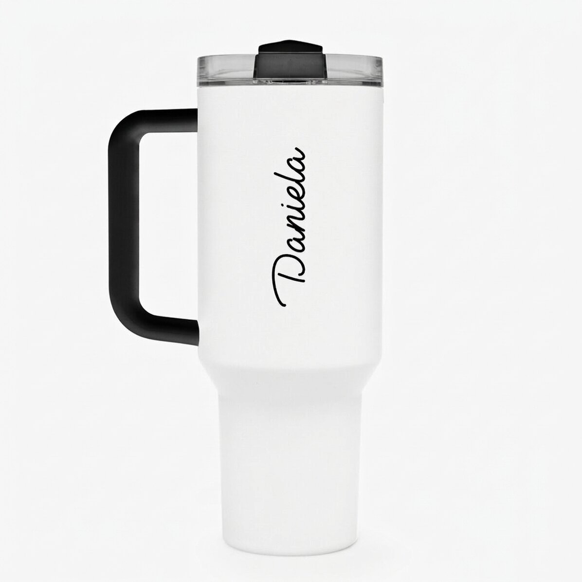 Thermosbecher mit Griff und Strohhalm, individuell mit Namen bedruckt