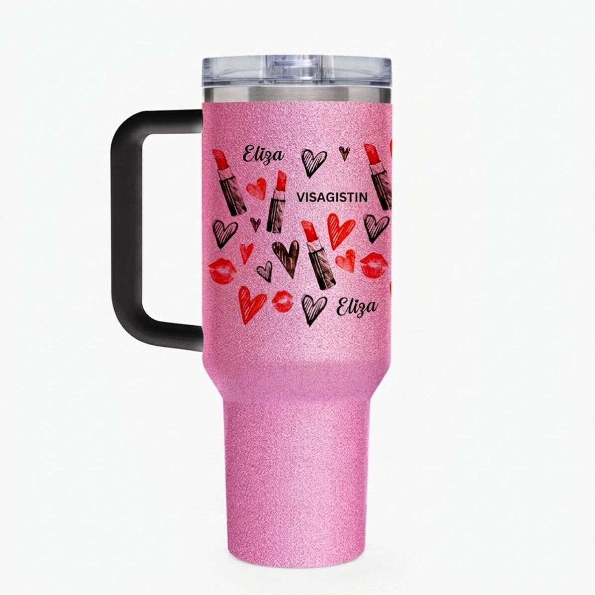 Thermosbecher mit Griff und Strohhalm, individuell mit einer Botschaft bedruckt – Make-up-Künstlerin