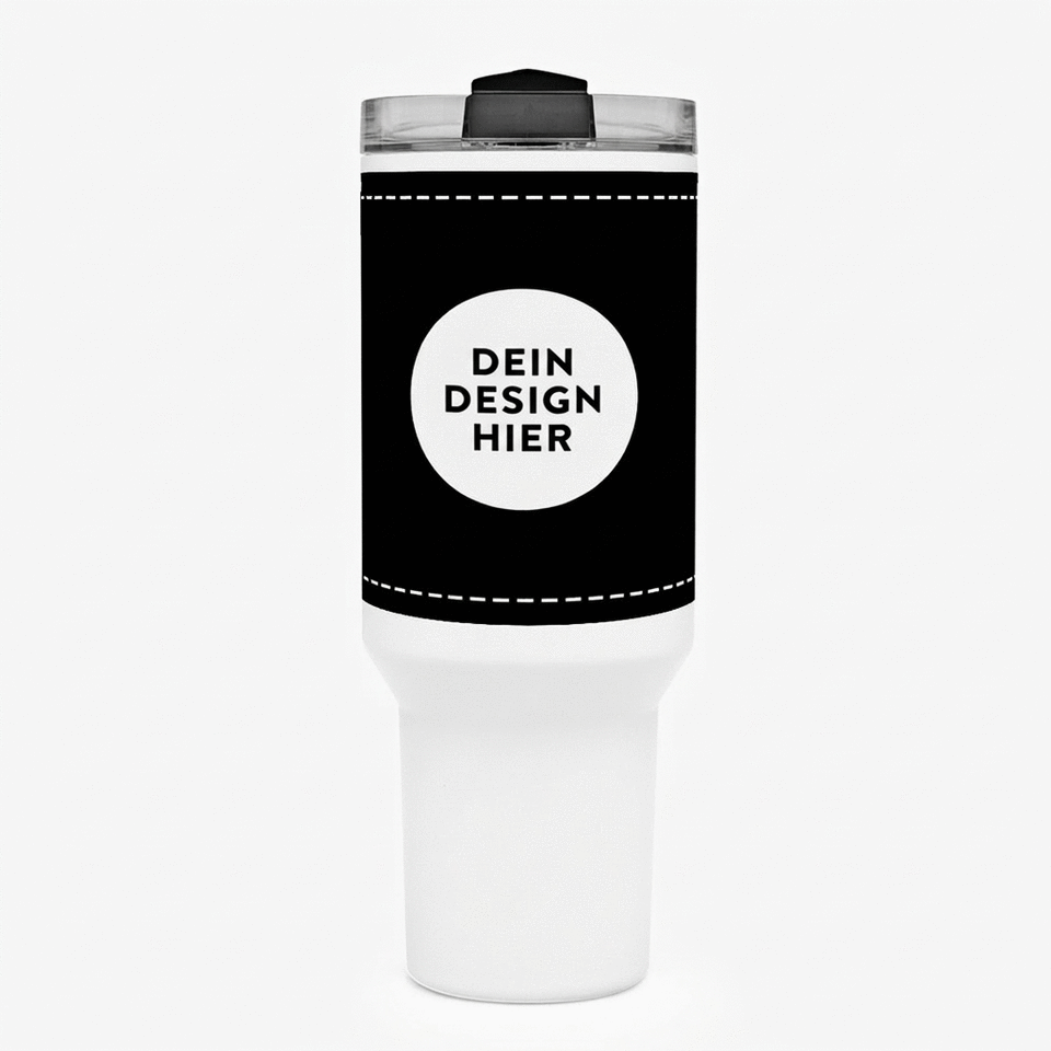 Thermosbecher mit Henkel und Strohhalm, individuell gestaltet mit deinem Motiv