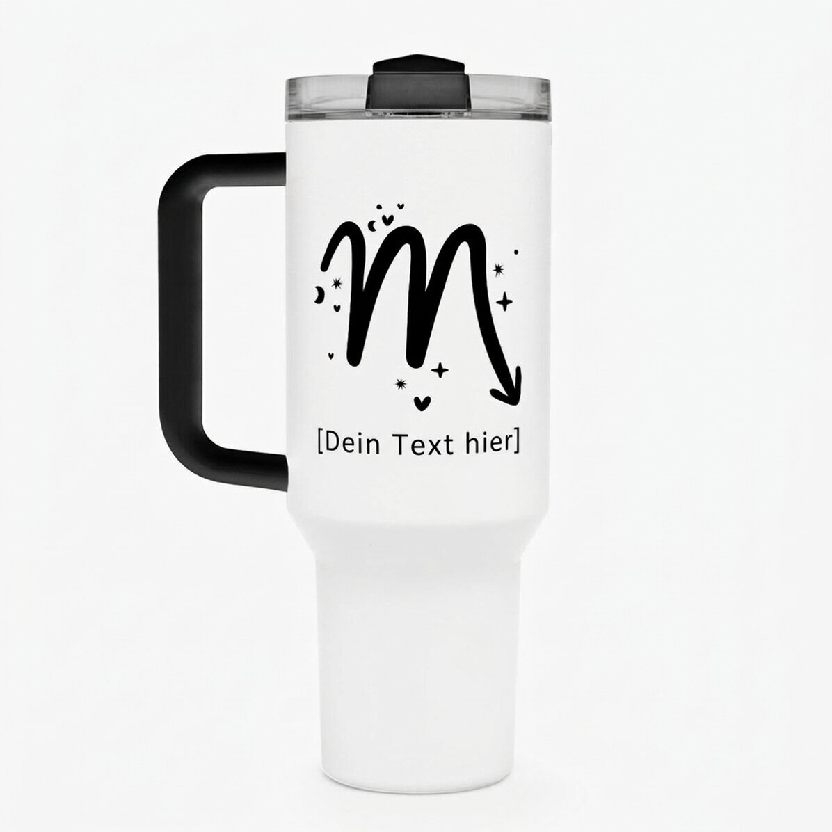 Thermosbecher mit Griff und Strohhalm, individuell mit Text bedruckt – Sternzeichen Skorpion