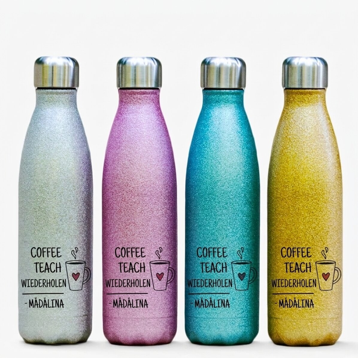 Personalisierte Glitzer-Thermoskanne mit Text – Coffee