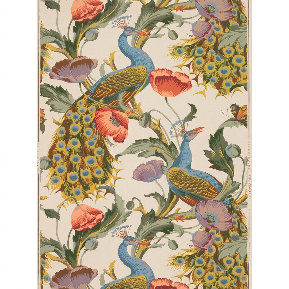 Vintage-Poster mit Pfauen und Mohnblumen