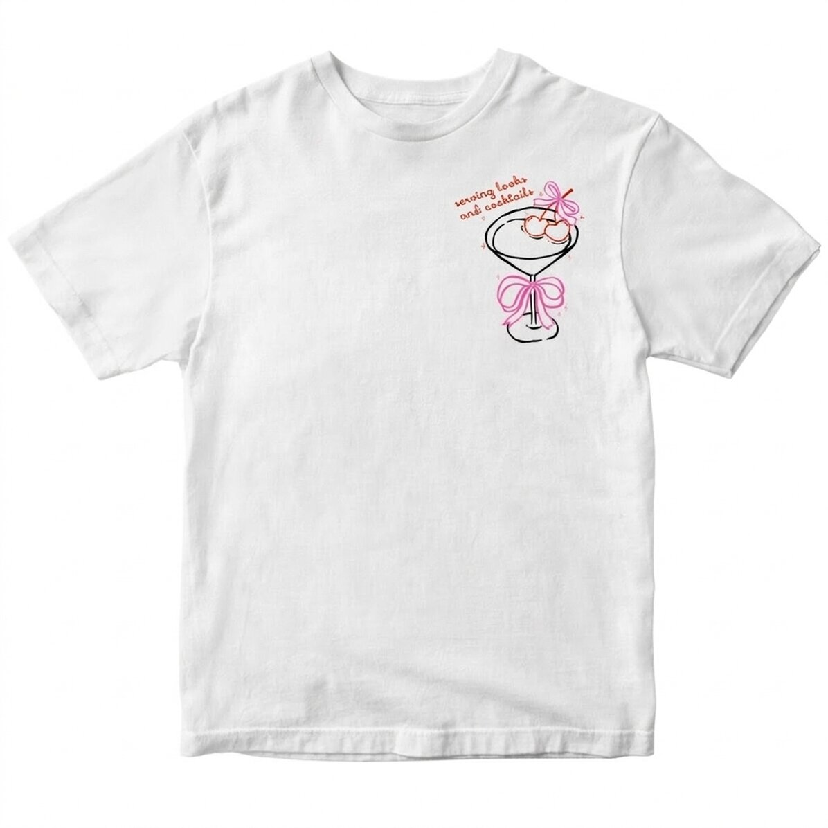 Personalisiertes Baumwoll-T-Shirt mit Aufdruck – Serving Looks and Cocktails
