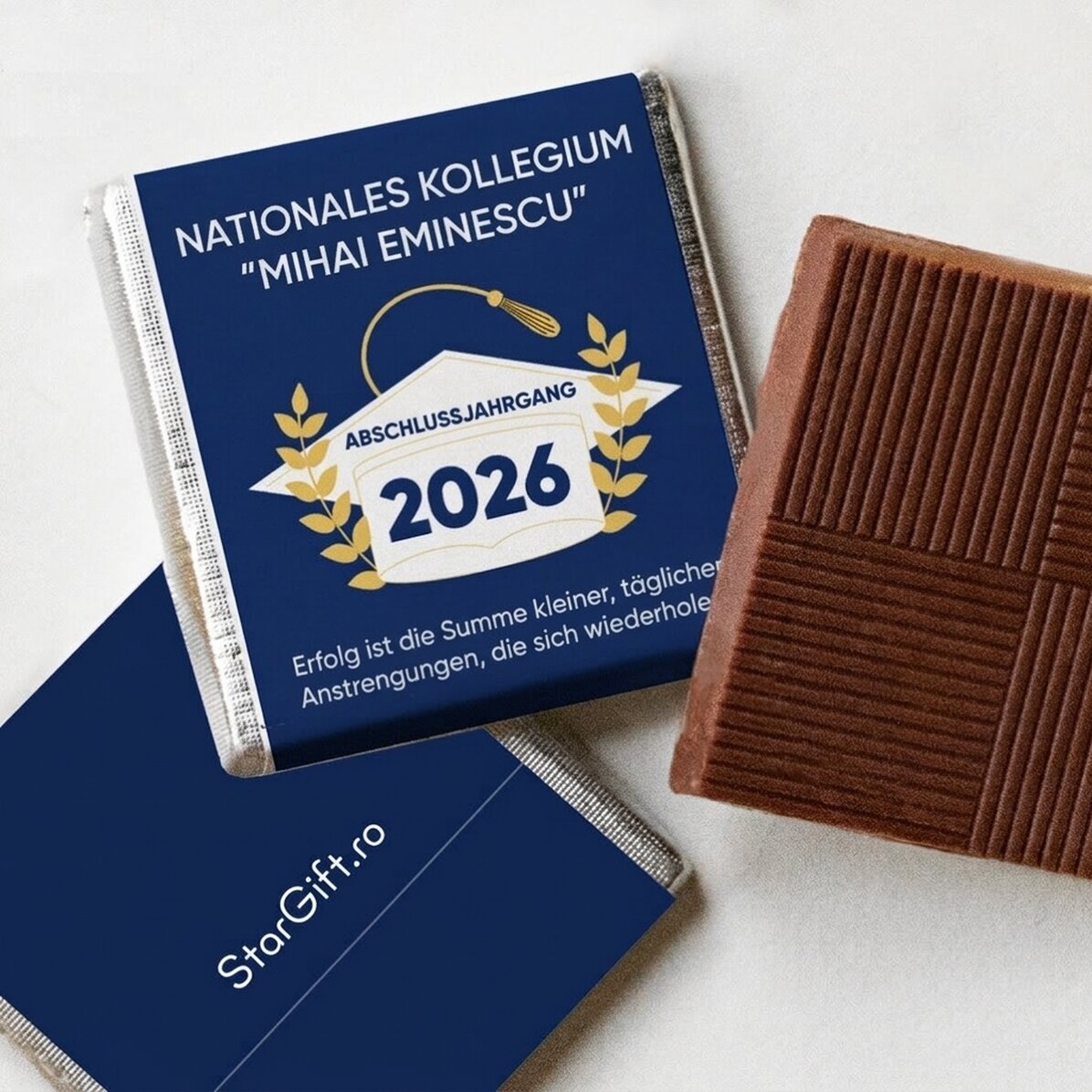 Personalisierte Mini-Schokolade mit Abschlussbotschaft