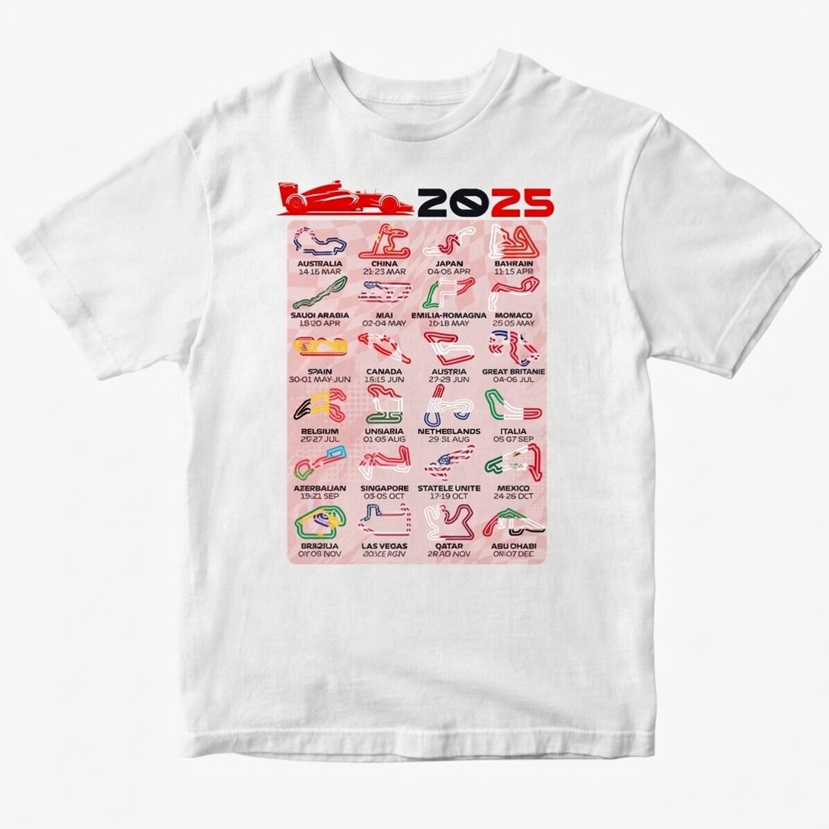 Personalisiertes Baumwoll-T-Shirt mit Aufdruck – Formel 1 2025