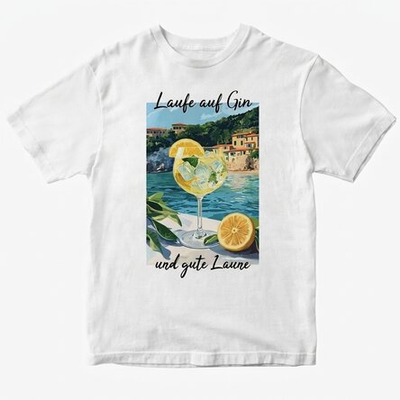Personalisiertes Baumwoll-T-Shirt mit Aufdruck – Running on Gin