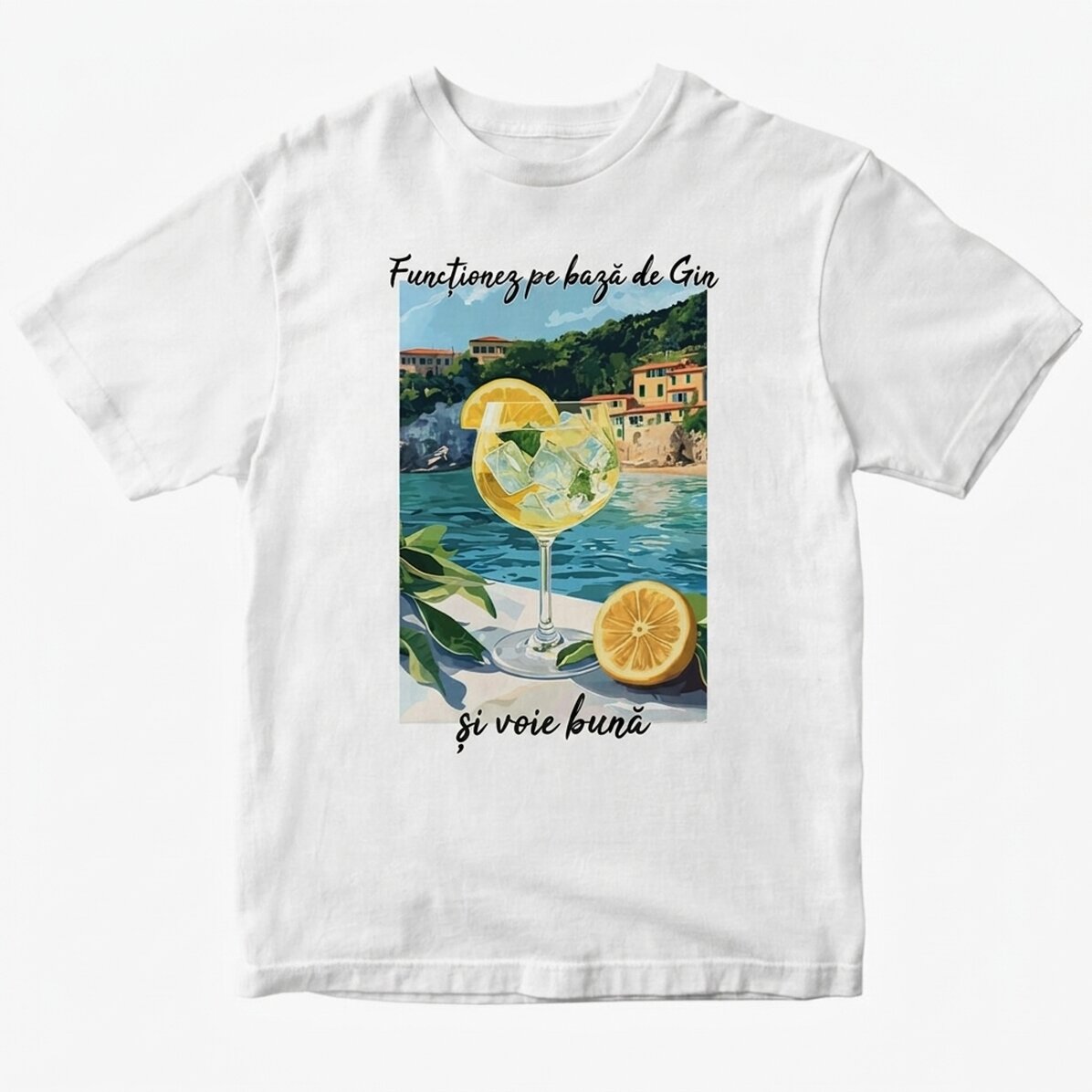 Personalisiertes Baumwoll-T-Shirt mit Aufdruck – Running on Gin