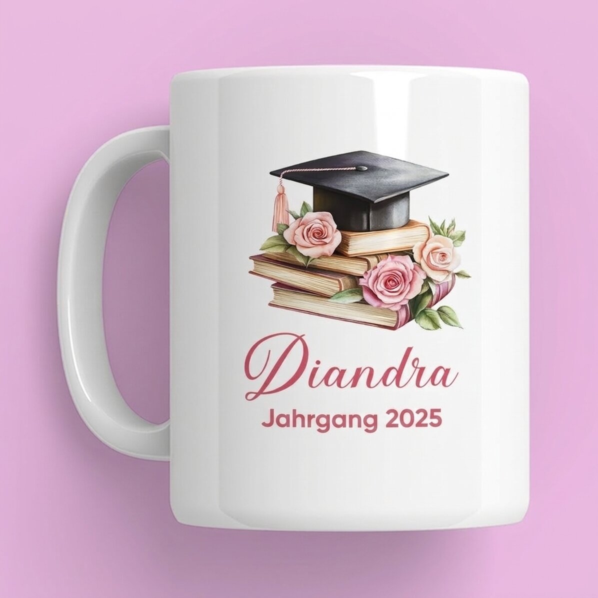 Personalisierte Tasse mit Namen und Text – Schulabschluss