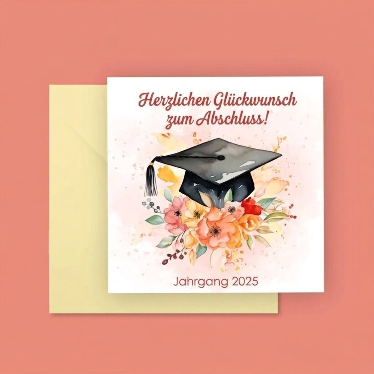 Individuell gestaltete quadratische Karte mit Text – Herzlichen Glückwunsch!