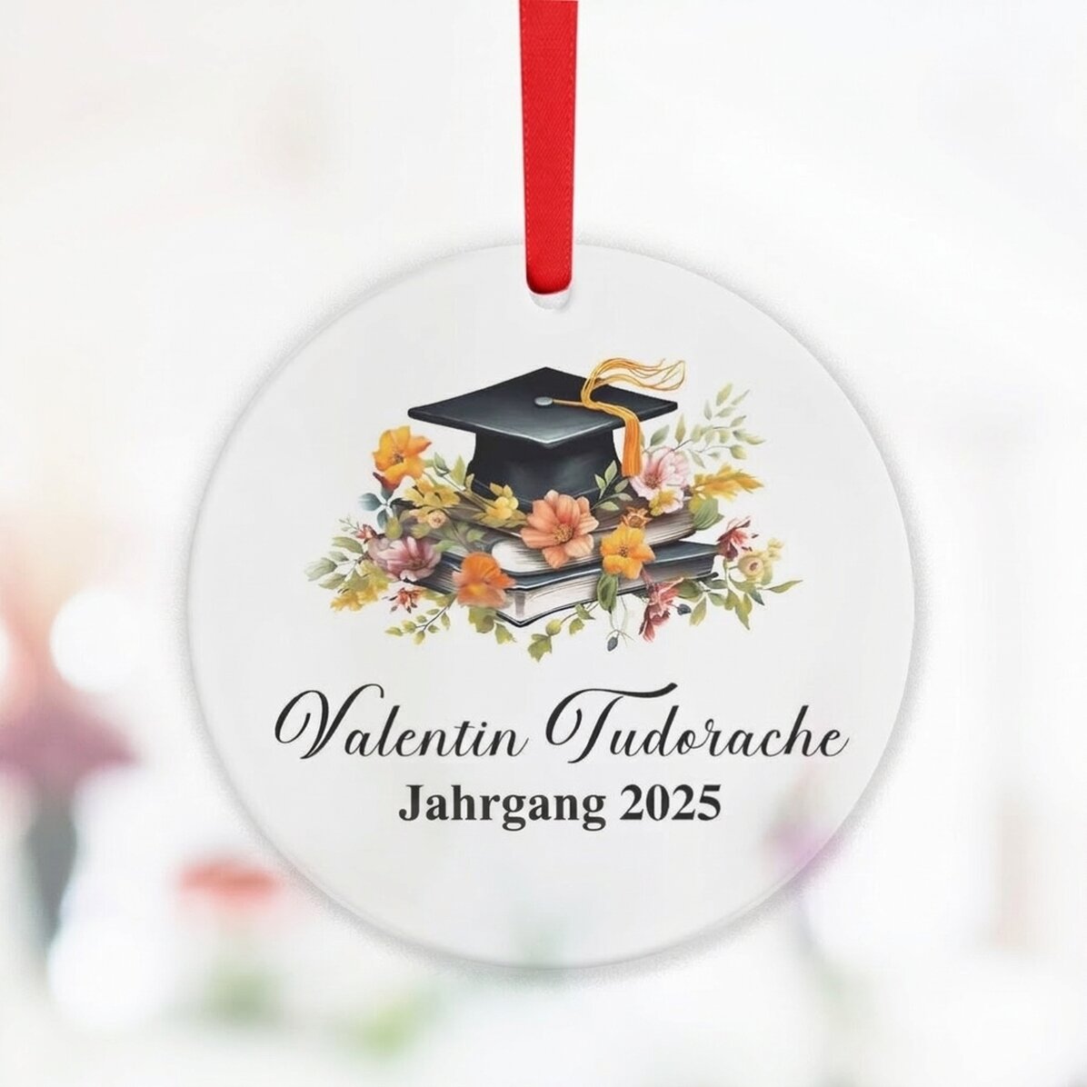 Individuell gestaltetes rundes Ornament mit Abschlusstext